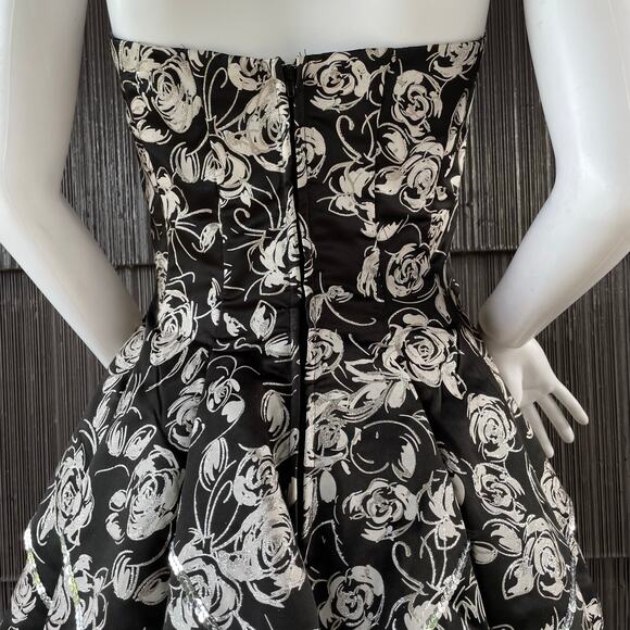 🔥Y2K Romantic Rose Print Sequin Tulle Strapless Goth Fairy Peplum Party Dress - Picture 7 of 16